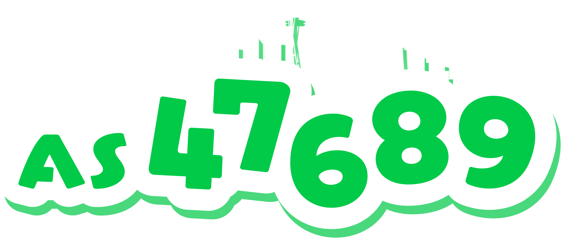 Picture of stylized text in green with a white outline. The text reads AS47689.